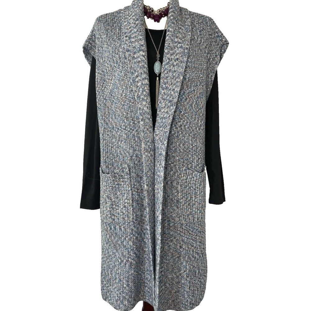 Cabi Chunky Knit Cardigan Blue Small Pockets Sleeveless Love Napa #cabincore